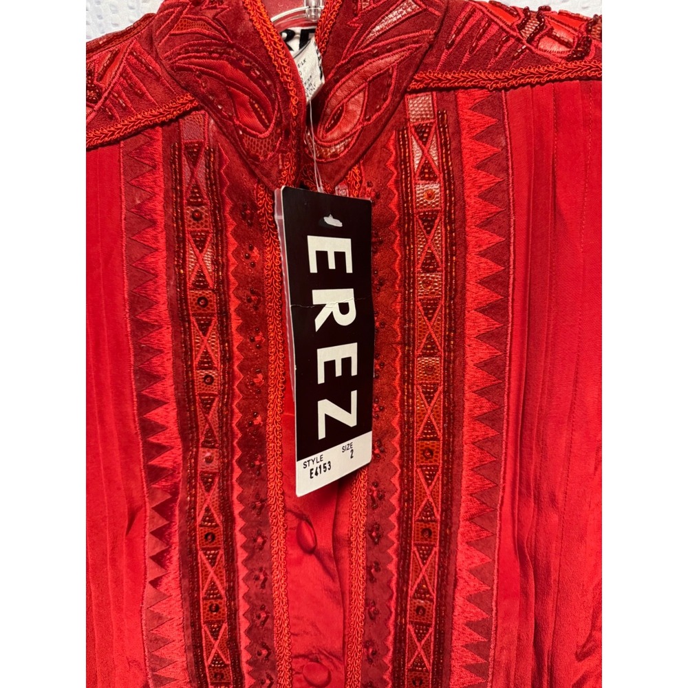 VTG 1980-90s Erez SZ 2 (Small) 100% Silk Red Heavy Embellished Blouse Detail NWT - Picture 12 of 16